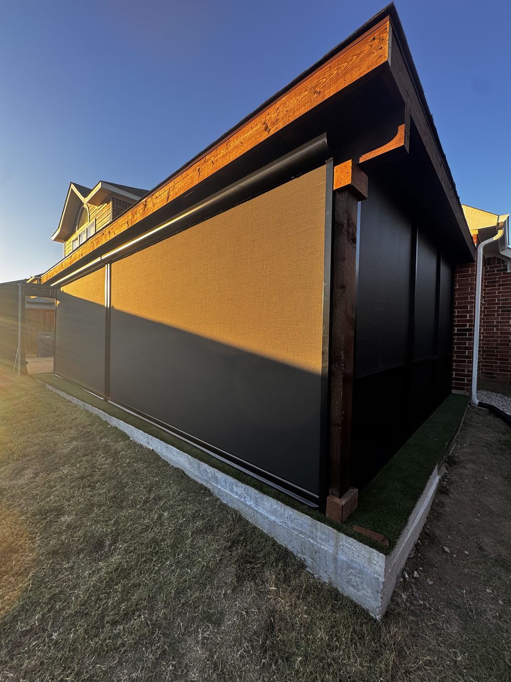 Motorized screens at golden hour